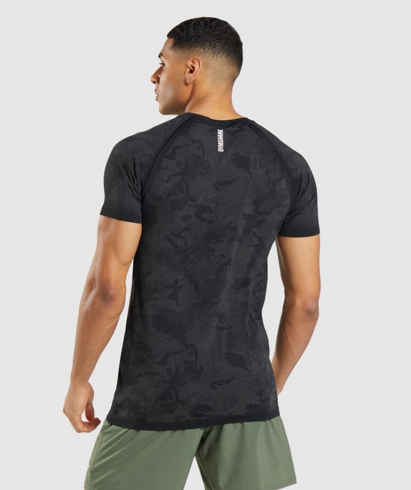 Men's Gymshark Geo Seamless T-Shirts Black | NZ 2ZDXEV